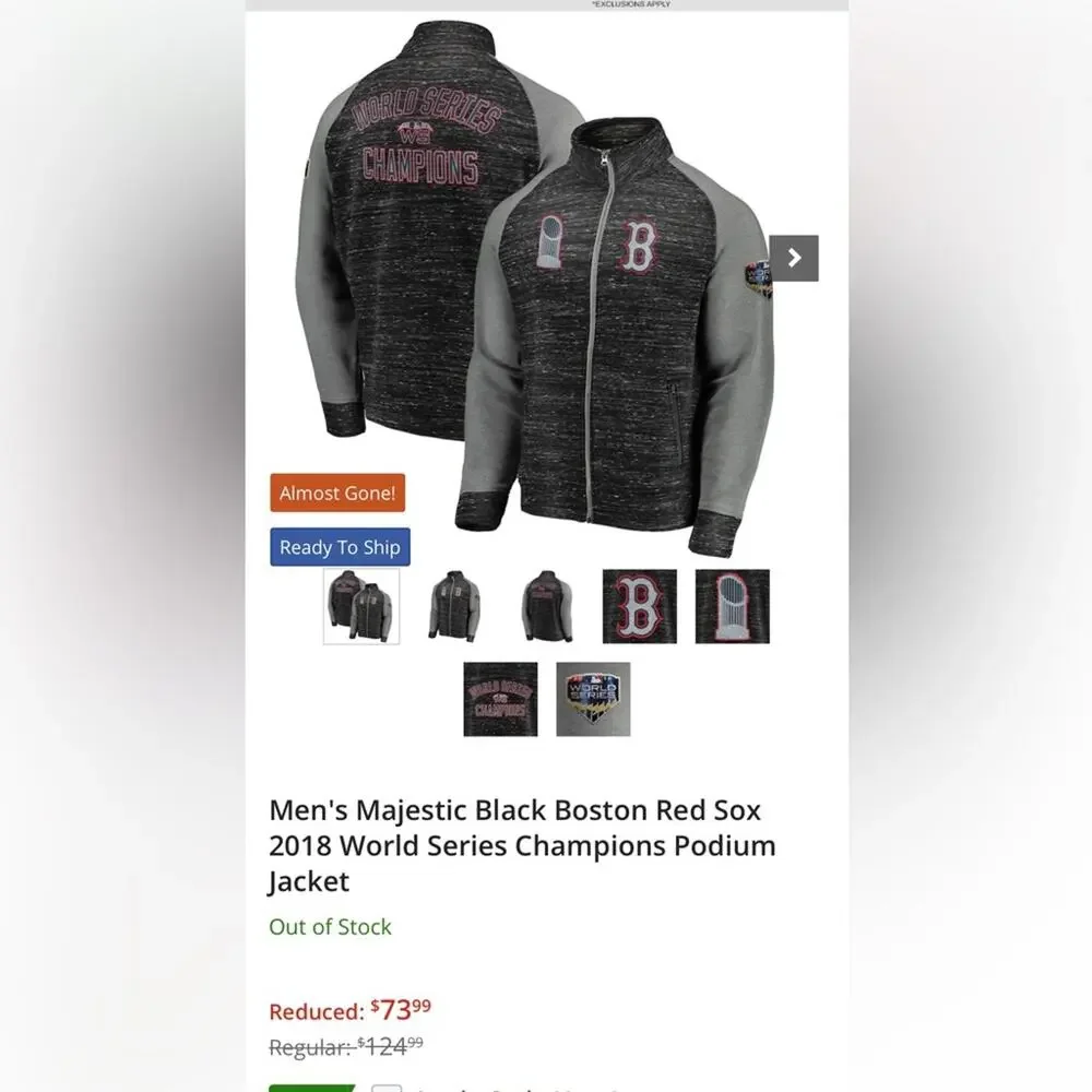 Majestic Black Boston Red Sox 2018 World Series Champs Podium Jacket SZ Medium